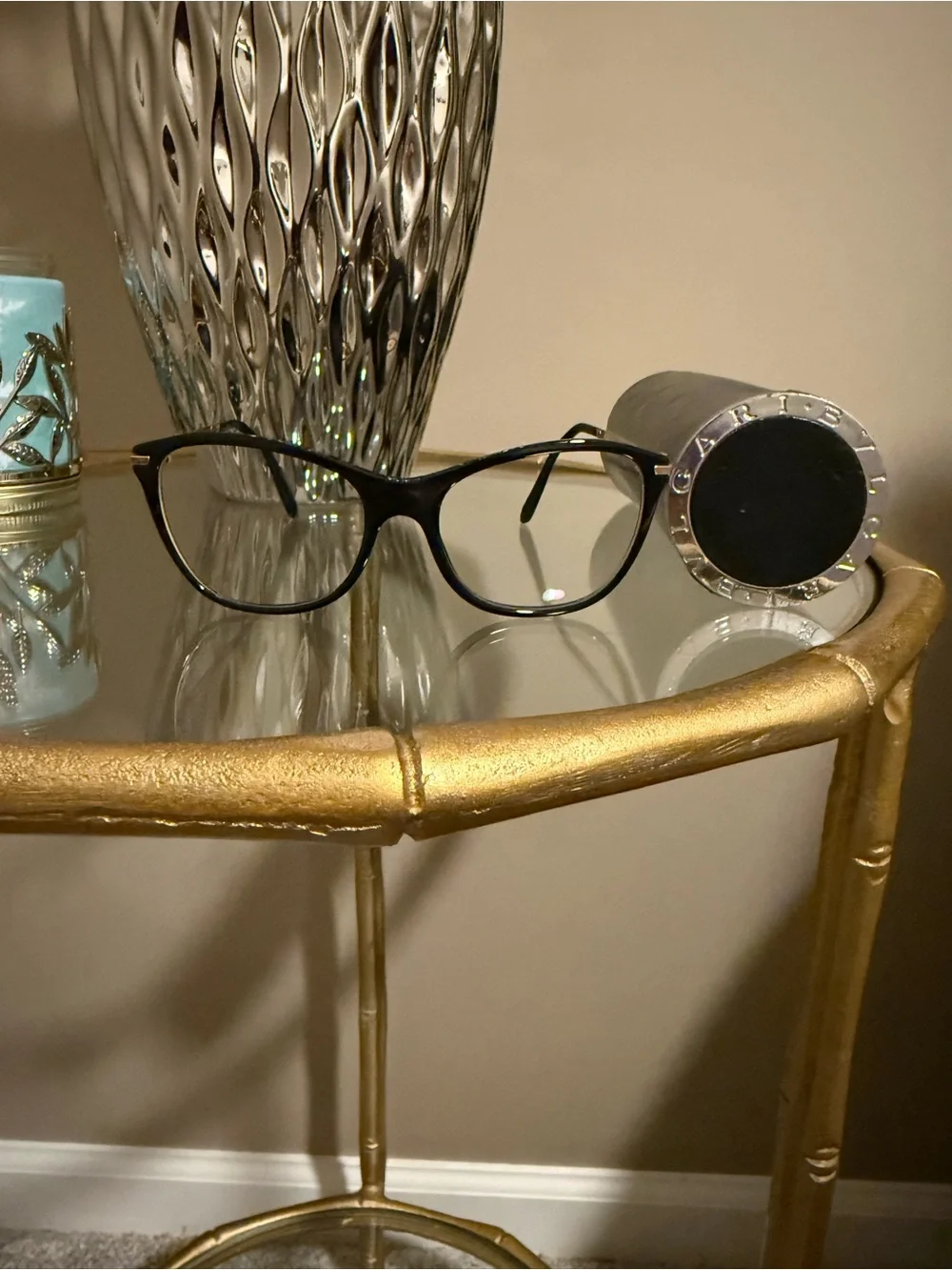 Bvlgari Gold and Black Designer Eyeglass Frames
